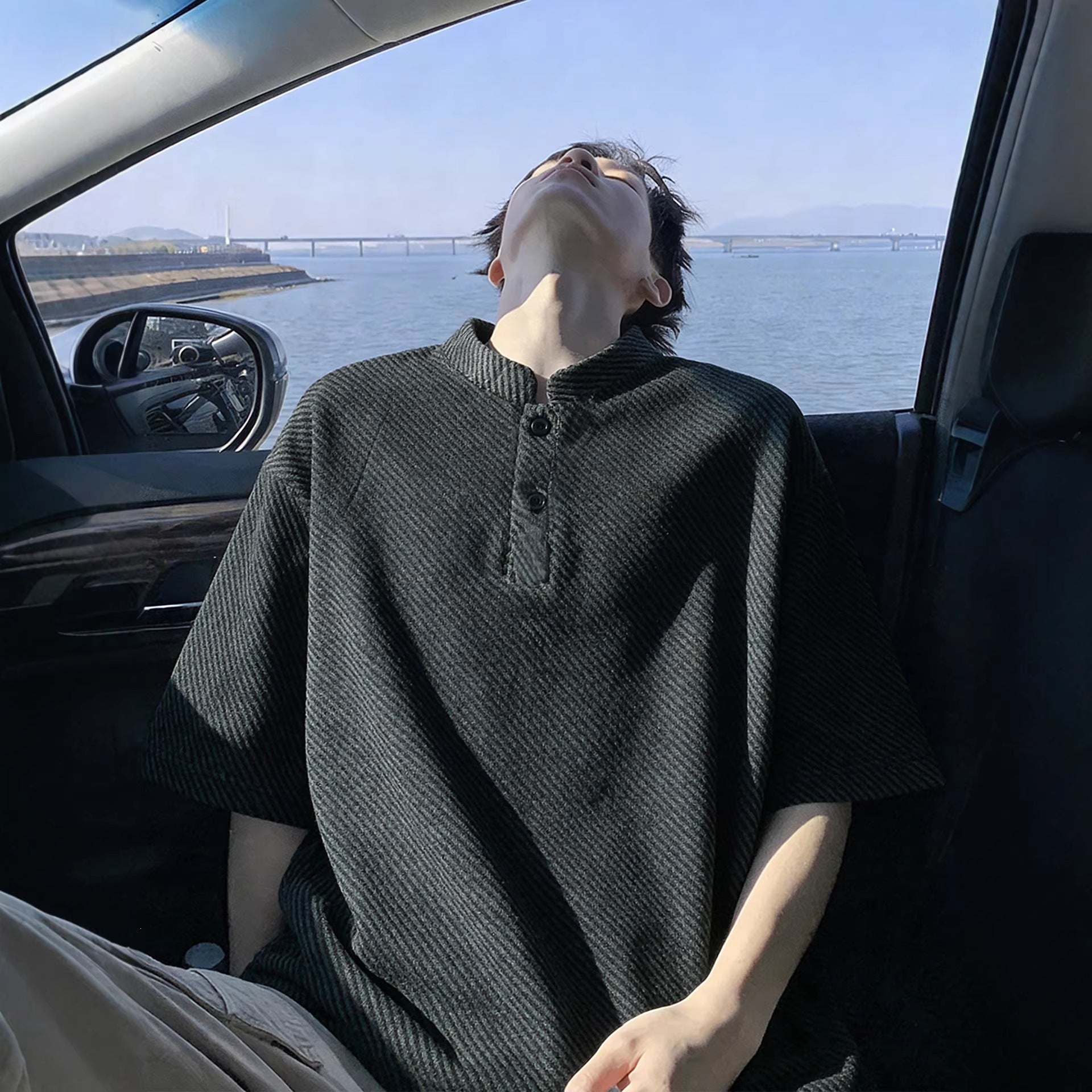 Men's Stand-up Collar Loose Short-sleeve T-shirt